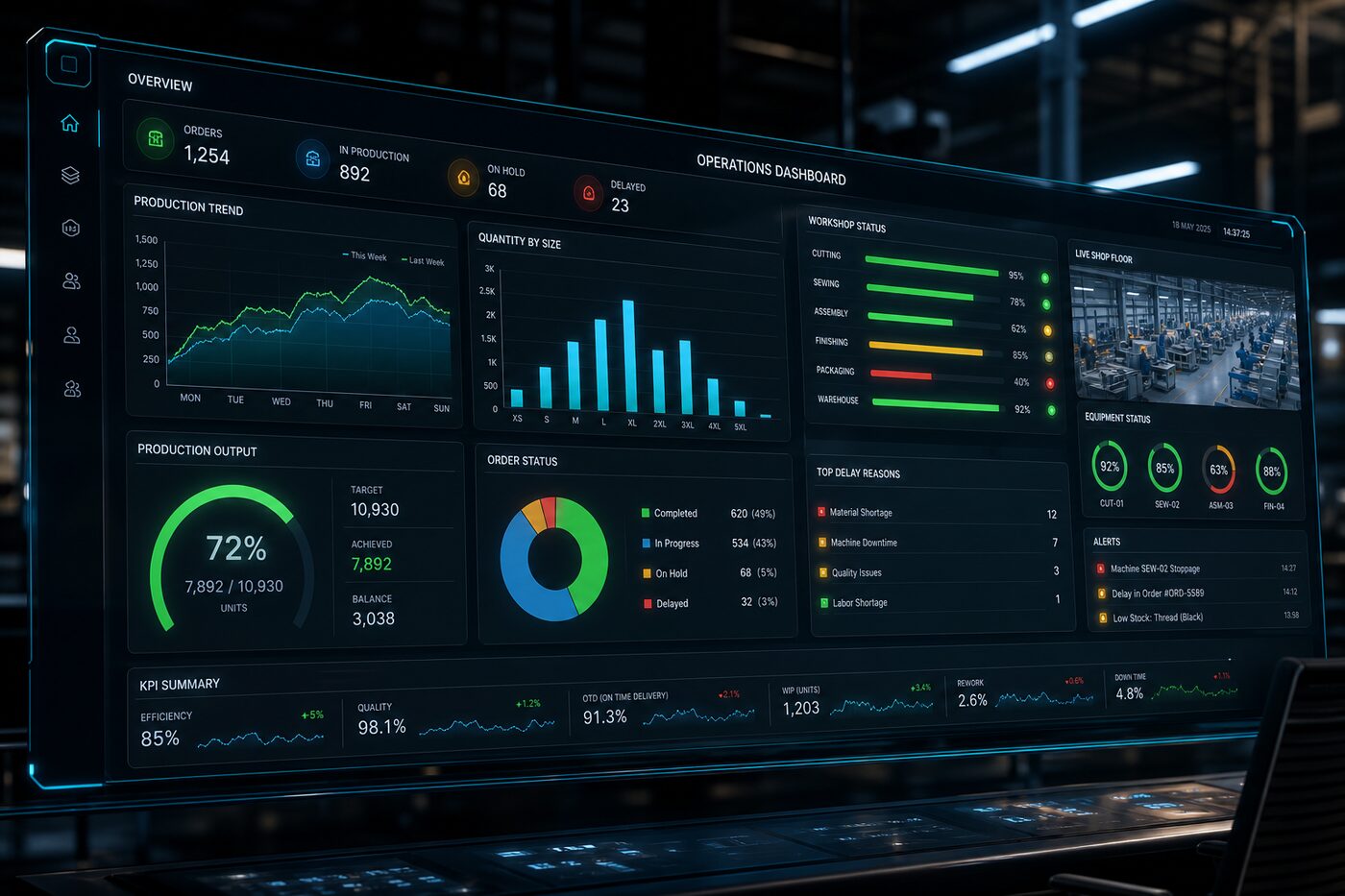 Dashboard de seguimiento de producción textil